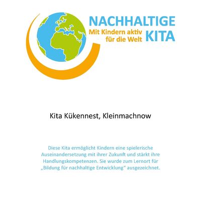 Bild vergr&ouml;&szlig;ern: Kita K&uuml;kennest - Urkunde - Nachhaltige Kita
