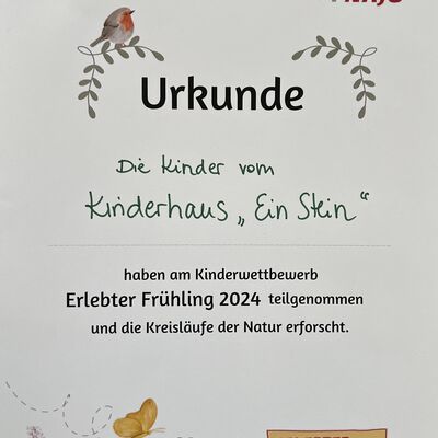 Bild vergr&ouml;&szlig;ern: unsere Urkunde zur Teilnahme an der Aktion "Erlebter Fr&uuml;hling"