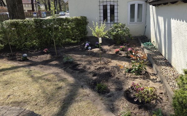 Bild vergr&ouml;&szlig;ern: neu gestaltetes Beet im Vorgarten der Kita