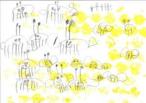 Kita "Kükennest" - Bienenprojekt - von Kindern gemaltes Bild mit Bienen